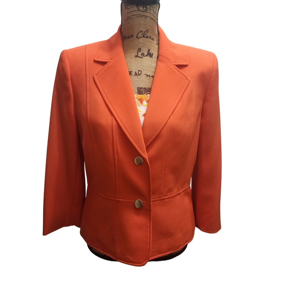 Kasper Women's Orange Blazer Jacket Size 10P Two‎ Button Tailored Fit